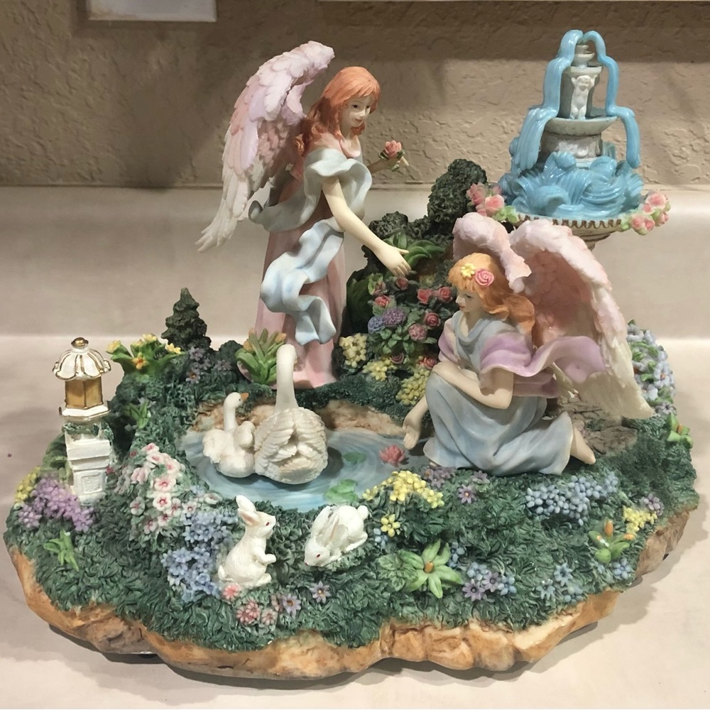 Vintage Angel and Swan Musical Statue
